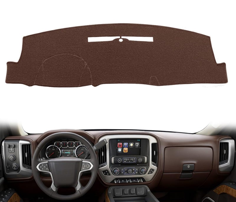 Yiz Dash Cover Custom Fit for 2014-2018 Chevy Chevrolet Silverado/GMC Sierra 1500,2015-2019 Chevy Silverado/GMC Sierra 2500HD 3500HD,Dashboard Pad Carpet no Forward Collision Alert(14-18 Dark Brown) Y32 - Image 1